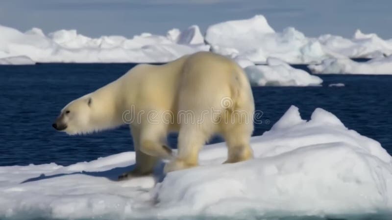Hábitat vulnerable : un oso polar en una plataforma de hielo fragmentada en medio del calentamiento global ilustración del vector