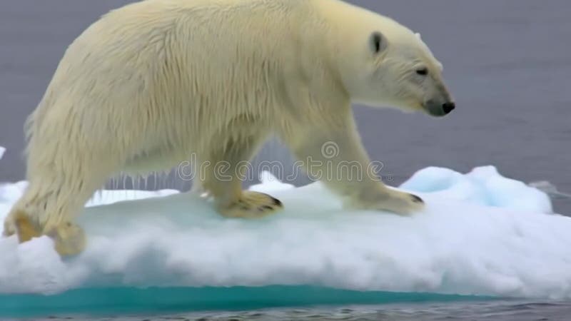Hábitat vulnerable : un oso polar en una plataforma de hielo fragmentada en medio del calentamiento global ilustración del vector