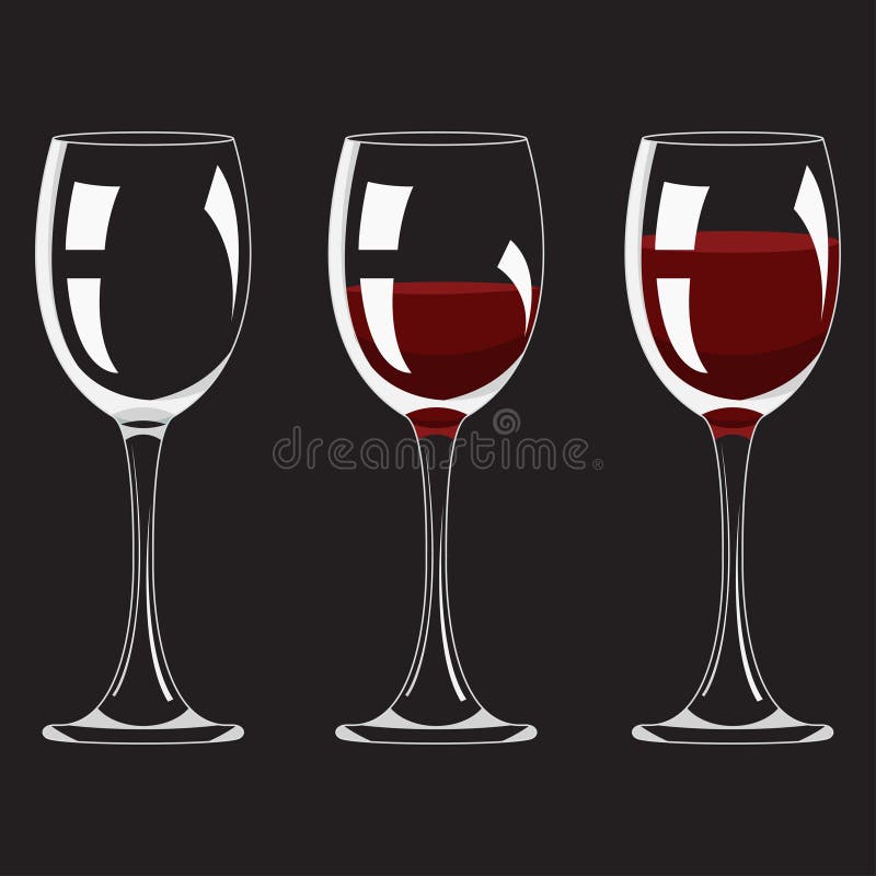 Hälfte und volles Glas und mit Rotwein stellten realistisches leeres Alkohol-Getränk ein Vektor