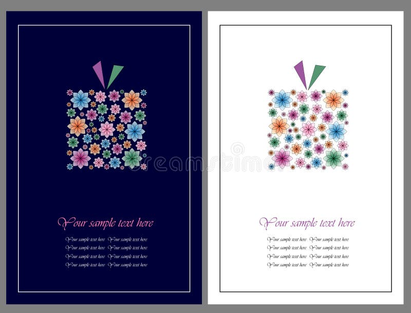 Set of two greeting cards with a flowers gift,isolated on grey background.EPS file available. Set of two greeting cards with a flowers gift,isolated on grey background.EPS file available