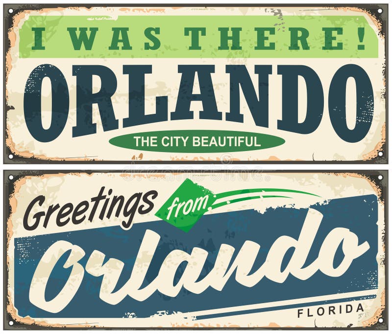 Hälsningar från Orlando Florida tappningskylt stock illustrationer Hälsningar från Orlando Florida tappningskylt stock illustrationer