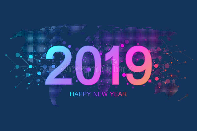 Hälsningkort 2019 för glad jul och för lyckligt nytt år Modern futuristisk mall för 2019 Visualization för Digitala data stock illustrationer Hälsningkort 2019 för glad jul och för lyckligt nytt år Modern futuristisk mall för 2019 Visualization för Digitala data stock illustrationer