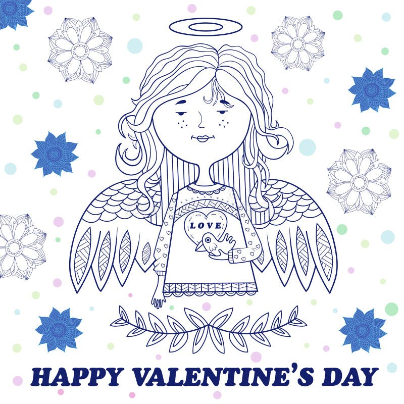 Hälsningkort för valentin dag med en söt ängelflicka stock illustrationer Hälsningkort för valentin dag med en söt ängelflicka stock illustrationer