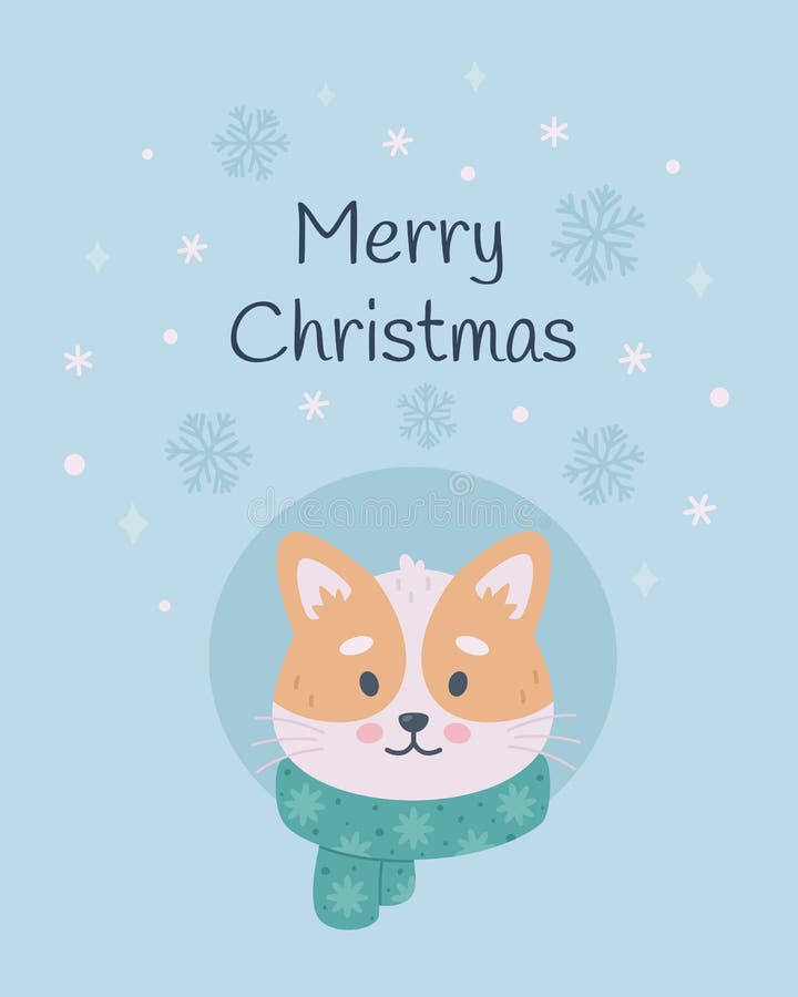 Hälsningskort för merry christmas. Söt kattlik med scarf. Tjuveltid för juldjur. vektorillustration vektor illustrationer