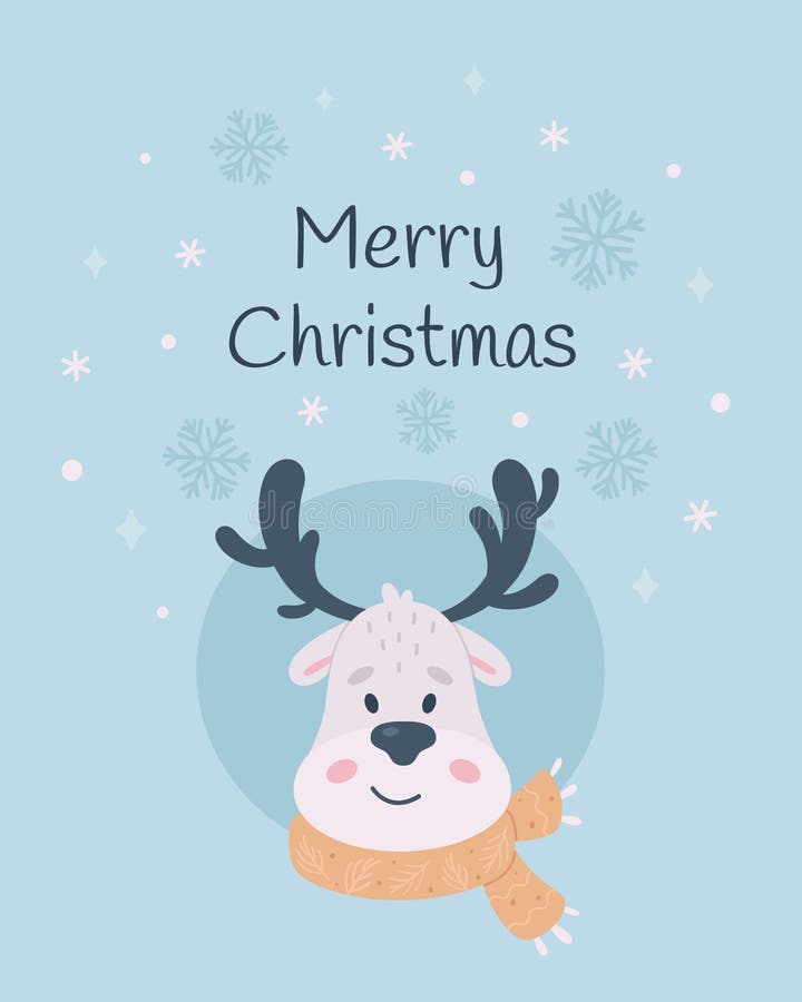 Hälsningskort för merry christmas. Söta renar med halsduk. Tjuveltid för juldjur. vektorillustration stock illustrationer