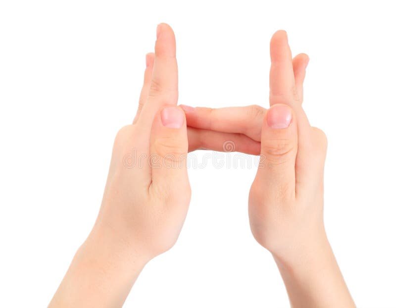 Hände stellt Zeichen H vom Alphabet dar