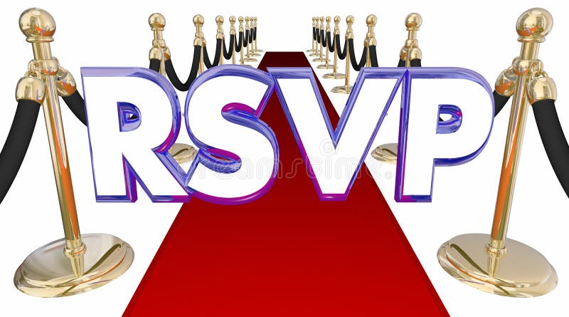 RSVP Reserve Reservation Word Acronym Red Carpet Event 3d Illustration. RSVP Reserve Reservation Word Acronym Red Carpet Event 3d Illustration