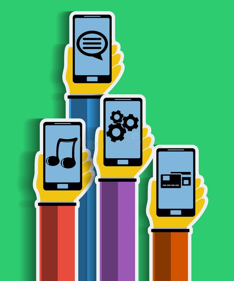 Händer med smartphones. Mobilt appsbegrepp. vektor illustrationer Händer med smartphones. Mobilt appsbegrepp. vektor illustrationer