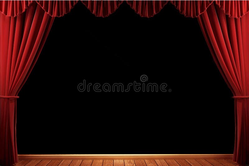 Red velvet theater curtains with wooden floor.Black background. Red velvet theater curtains with wooden floor.Black background.