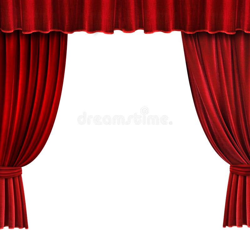 Red velvet theater curtains over white background. Red velvet theater curtains over white background