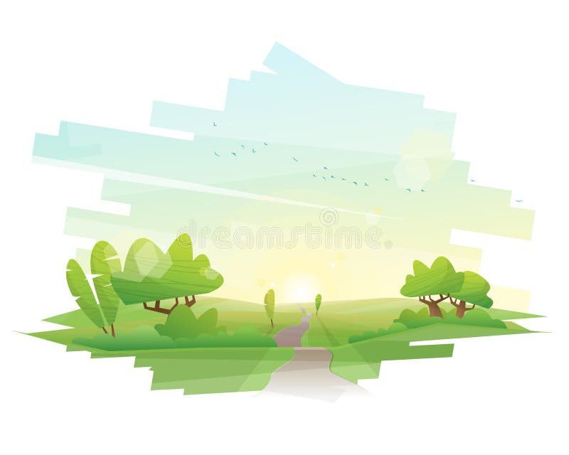 Härlig bygdbakgrund med landskap för morgongräsplanfält vektor illustrationer Härlig bygdbakgrund med landskap för morgongräsplanfält vektor illustrationer