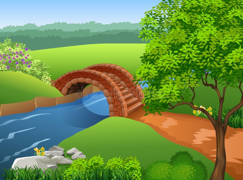Härlig flod på naturbakgrund stock illustrationer Härlig flod på naturbakgrund stock illustrationer
