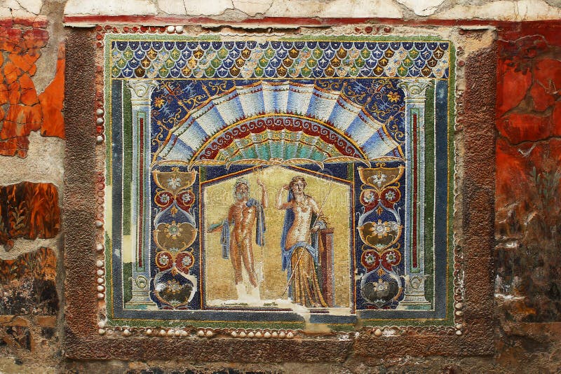 Härlig forntida mosaik från den Herculaneum freskomålningen av Neptun royaltyfri fotografi Härlig forntida mosaik från den Herculaneum freskomålningen av Neptun royaltyfri fotografi