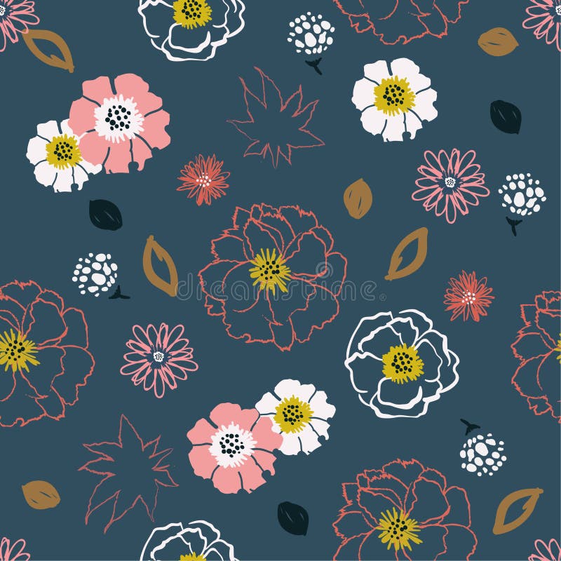 Härlig färgrik linje hand dragen borstestil s för blommapopkonst stock illustrationer Härlig färgrik linje hand dragen borstestil s för blommapopkonst stock illustrationer