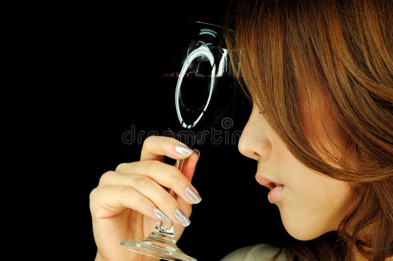 Härlig glass winekvinna royaltyfri fotografi