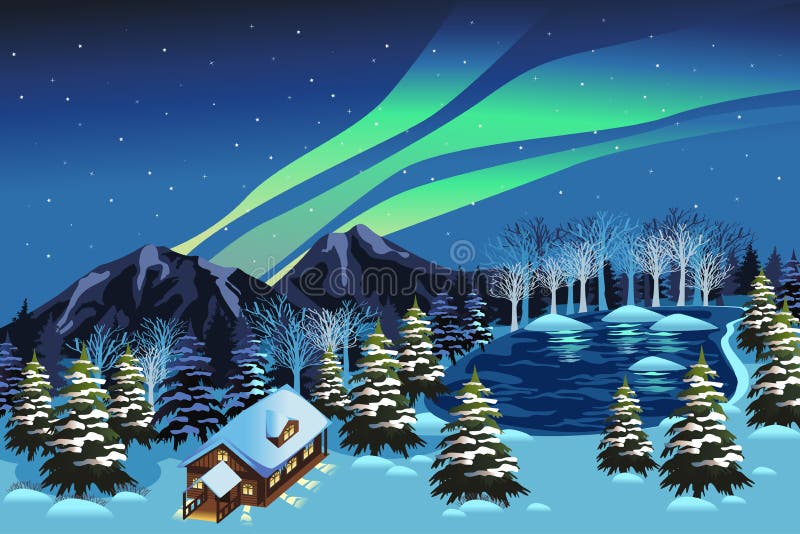 Härlig illustration för bakgrund för landskap för vintersäsongnatur vektor illustrationer
