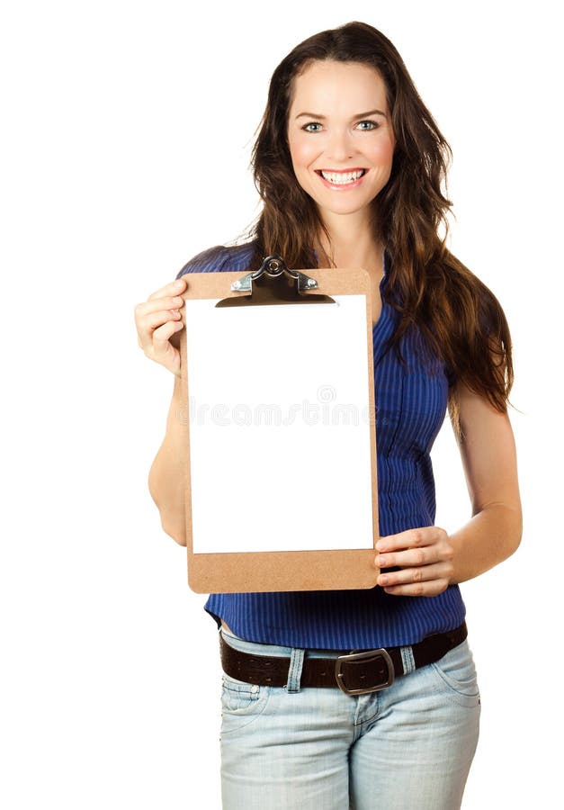 Härlig kvinnaholdingclipboard fotografering för bildbyråer Härlig kvinnaholdingclipboard fotografering för bildbyråer