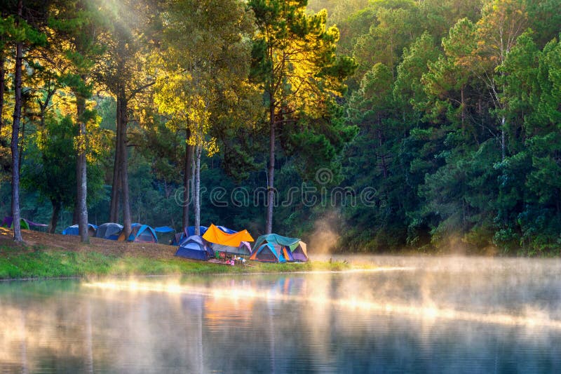 Härlig morgon på Pang Ung sjön, Pang Ung Mae Hong Son landskap i Thailand royaltyfri bild Härlig morgon på Pang Ung sjön, Pang Ung Mae Hong Son landskap i Thailand royaltyfri bild