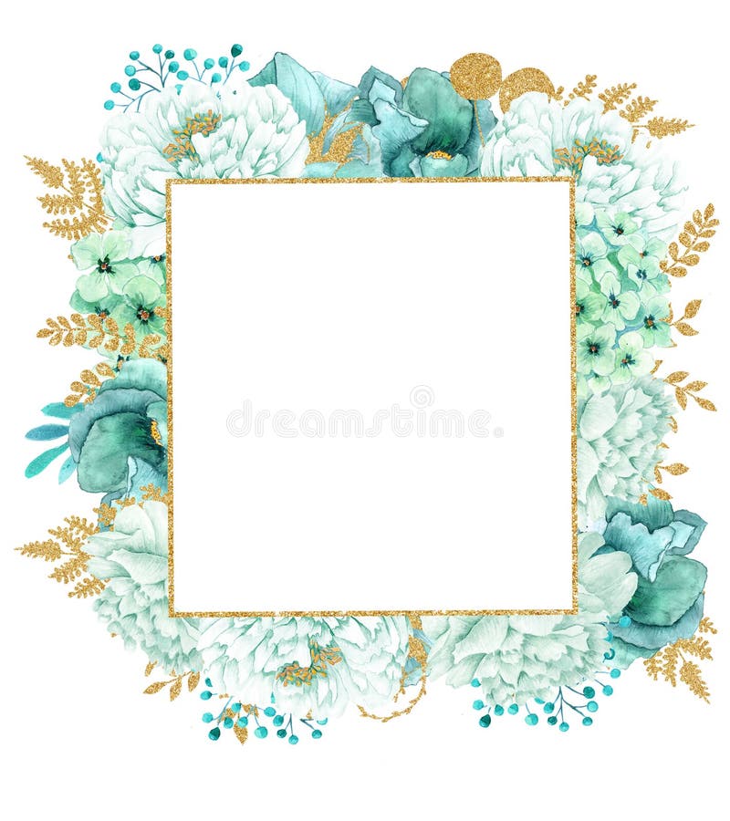 Härlig ram för vattenfärgmintkaramellblommor Guld- blommaram för mintkaramell! stock illustrationer Härlig ram för vattenfärgmintkaramellblommor Guld- blommaram för mintkaramell! stock illustrationer