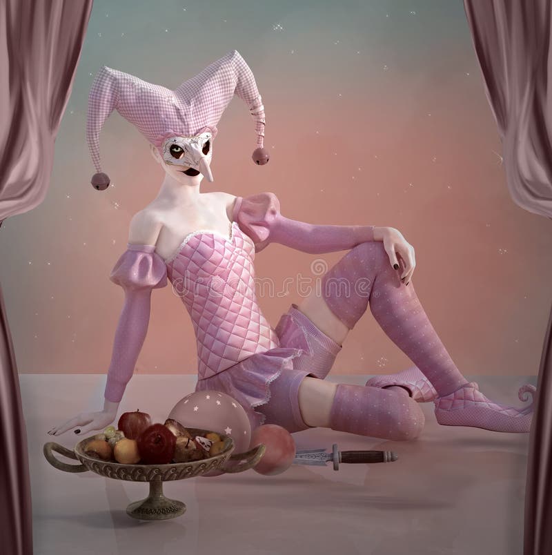 Härlig rosa färgclown i en overklig etapp vektor illustrationer