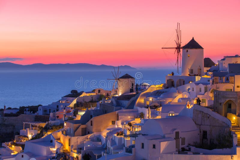 Härlig solnedgång i Santorini, Grekland