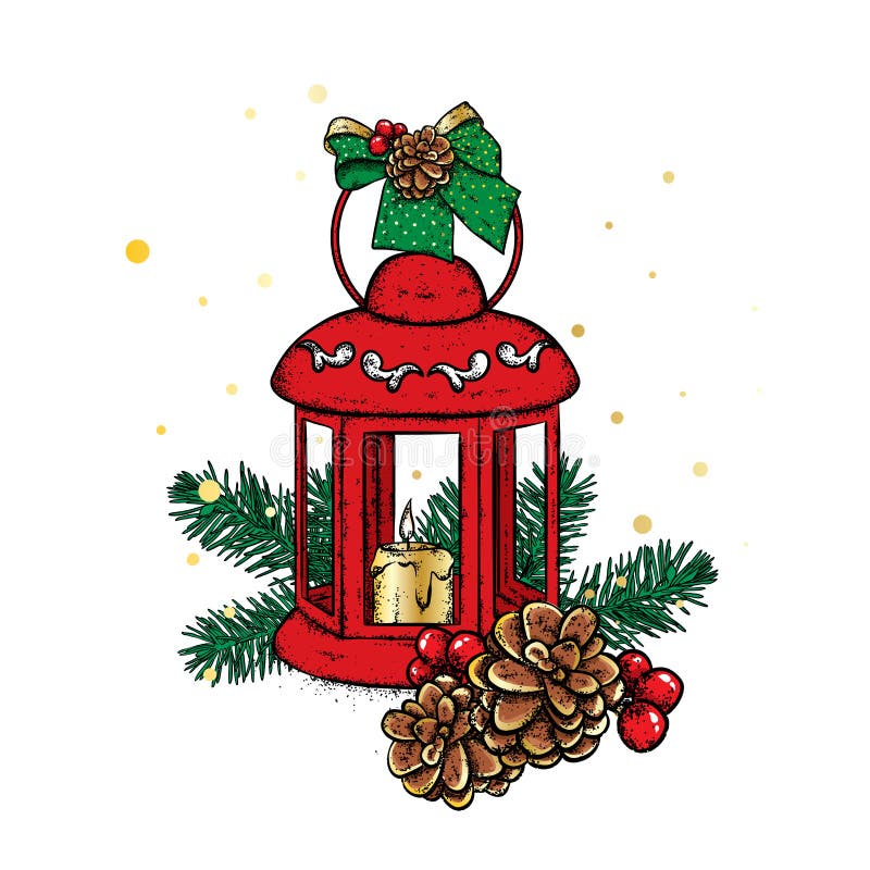 Beautiful vintage lantern with a candle. Vector illustration. Festive postcard. New Year`s and Christmas. Beautiful vintage lantern with a candle. Vector illustration. Festive postcard. New Year`s and Christmas.