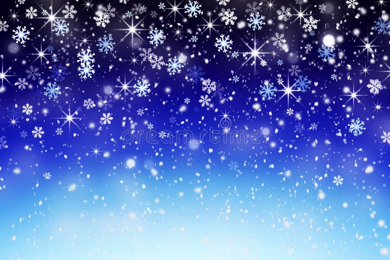 Härlig vinterbakgrund, vita snöflingor på blåa ljusa lodisar royaltyfri illustrationer