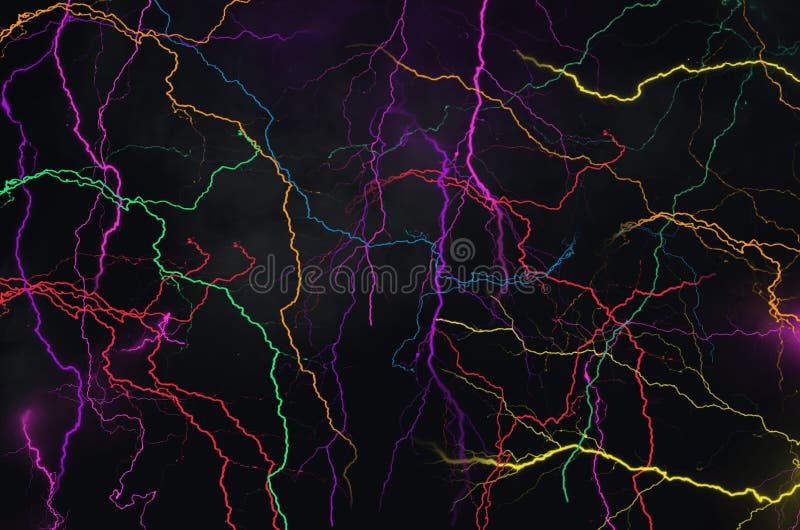 Picture details of beautiful colored lines of lightning  on black background. Picture details of beautiful colored lines of lightning  on black background