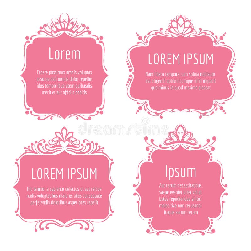 Härliga rosa färgramar med prinsessakronor royaltyfri illustrationer