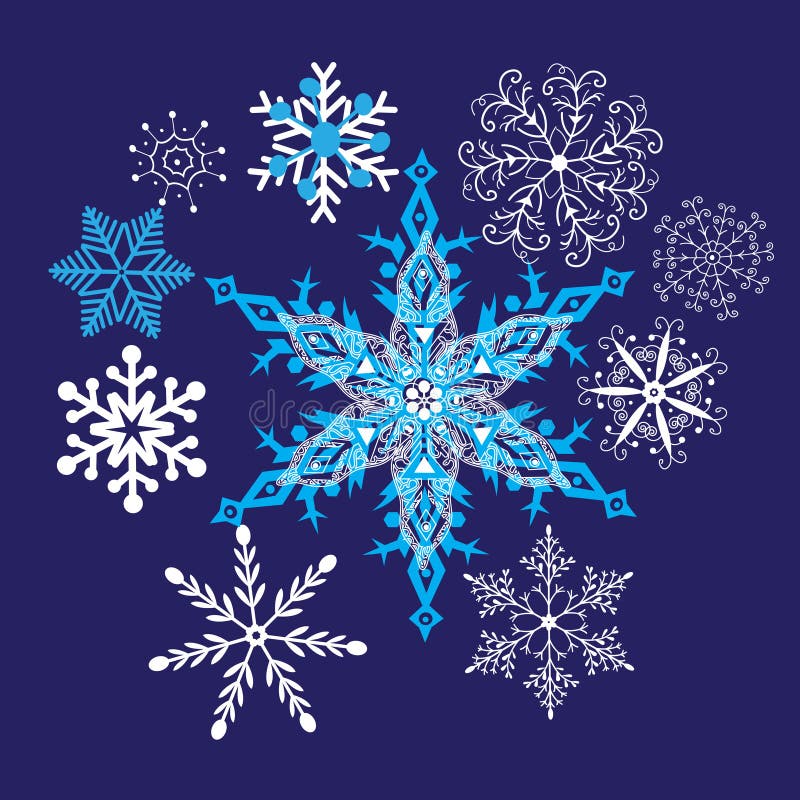 Härliga snöflingor för ljus vinter royaltyfri illustrationer