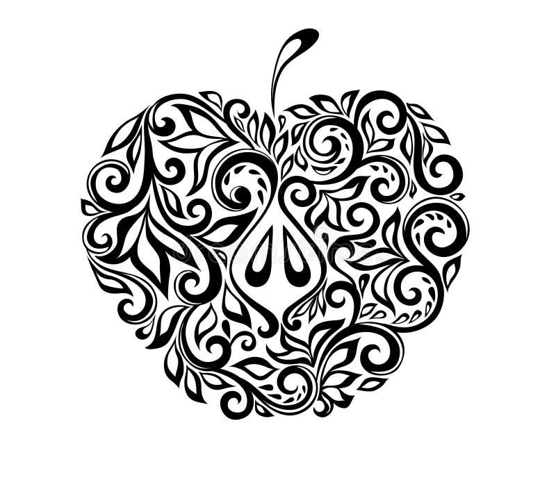Härligt svartvitt äpple som dekoreras med flo vektor illustrationer