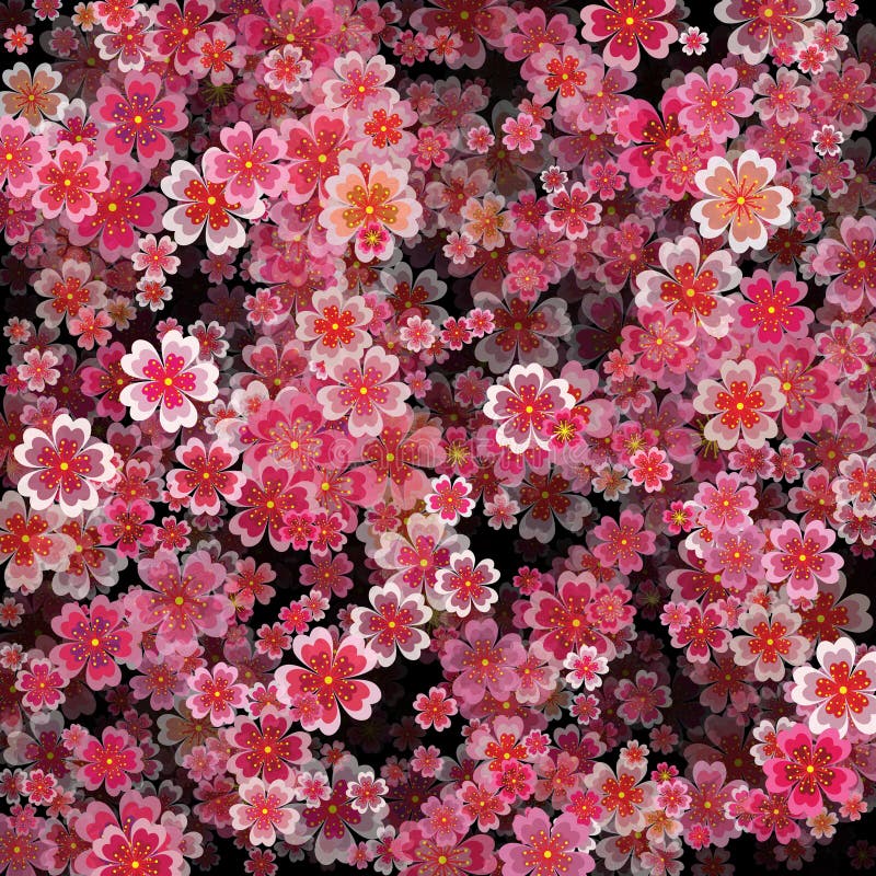 Härligt tryck med att blomstra mörker och ljus - rosa sakura flowe stock illustrationer Härligt tryck med att blomstra mörker och ljus - rosa sakura flowe stock illustrationer