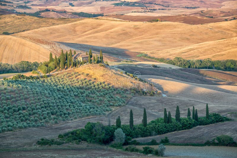 Härligt typisk bygdsommarlandskap i Tuscany Italien royaltyfri foto