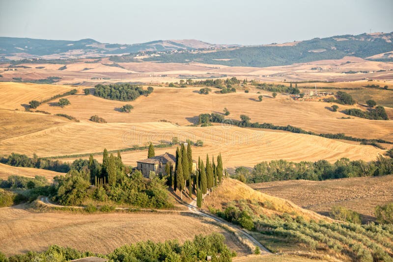Härligt typisk bygdsommarlandskap i Tuscany Italien fotografering för bildbyråer