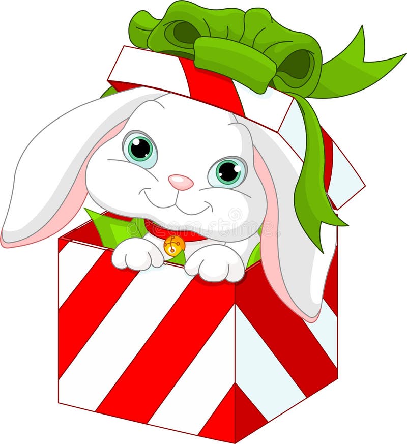 Cute bunny in a Christmas gift box. Cute bunny in a Christmas gift box
