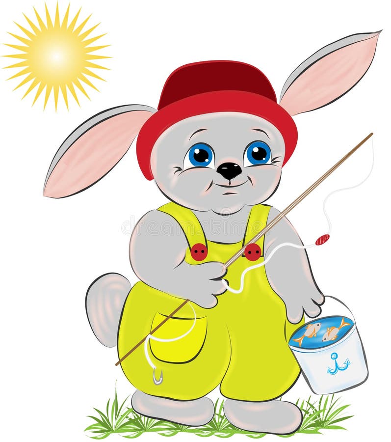 Fischer Mit Einem Eimer an Fischen, Vektoren Oder Farbbildern Vektor