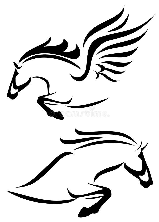 Häst och pegasus vektor illustrationer Häst och pegasus vektor illustrationer