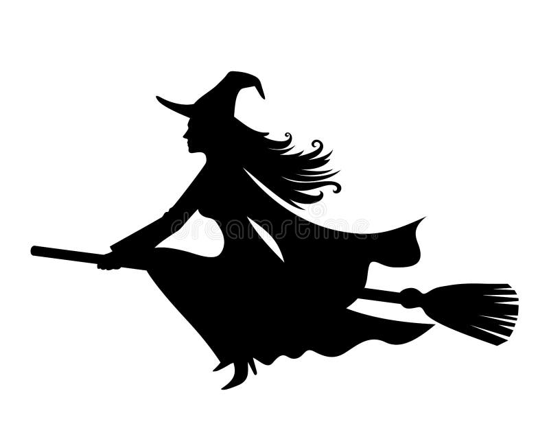 Häxa på en broomstick Svart silhouette för vektor royaltyfri illustrationer Häxa på en broomstick Svart silhouette för vektor royaltyfri illustrationer