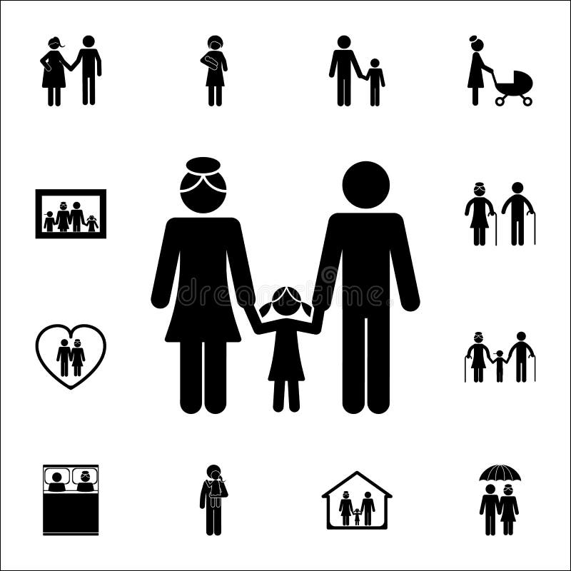 hållande dotter för gift par vid handsymbolen Detaljerad uppsättning av familjsymboler Högvärdigt kvalitets- tecken för grafisk d vektor illustrationer hållande dotter för gift par vid handsymbolen Detaljerad uppsättning av familjsymboler Högvärdigt kvalitets- tecken för grafisk d vektor illustrationer