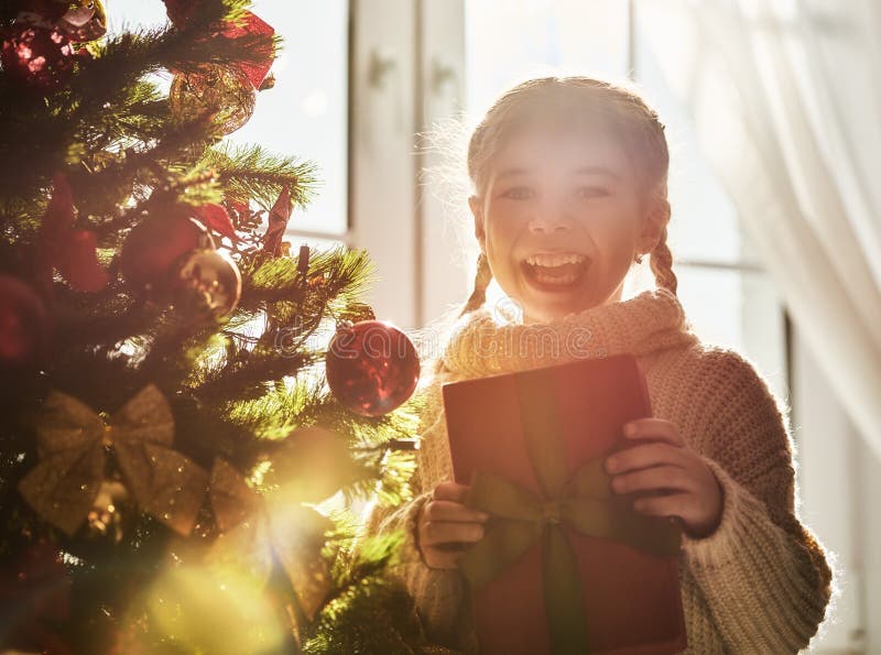 Hållande julklapp för flicka royaltyfria bilder