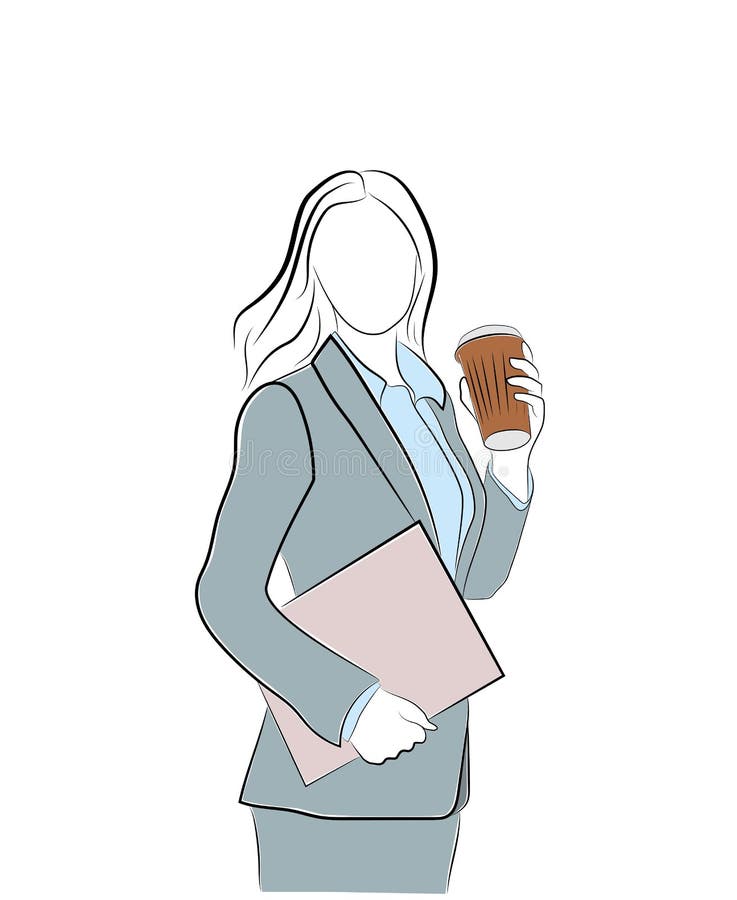 Hållande kaffe för affärskvinna söt kopp för giffel för bakgrundsavbrottskaffe gladlynthet för arbete också vektor för coreldrawi stock illustrationer Hållande kaffe för affärskvinna söt kopp för giffel för bakgrundsavbrottskaffe gladlynthet för arbete också vektor för coreldrawi stock illustrationer