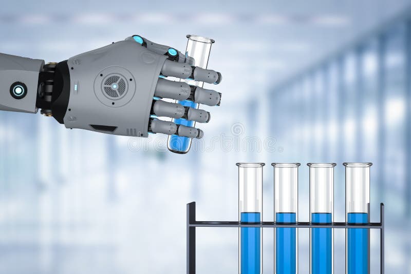 Hållande provrör för Robotic hand arkivbilder