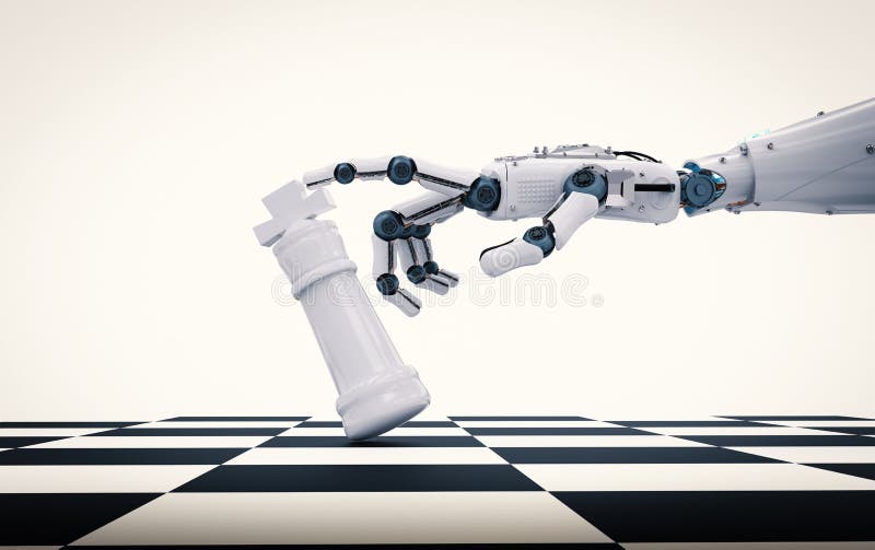 Hållande schackkonung för Robotic hand arkivfoton