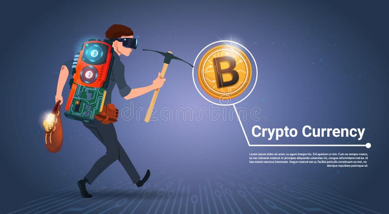 Hållande spetshacka Bitcoin som för man bryter begrepp för valuta för begreppsDigital pengar Crypto royaltyfri illustrationer