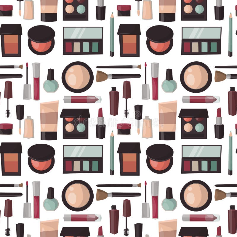Hårkammen för bakgrund för modellen för borstar för omsorg för makeupdoftmascara vände mot den sömlösa den kvinnliga åtföljande v royaltyfri illustrationer Hårkammen för bakgrund för modellen för borstar för omsorg för makeupdoftmascara vände mot den sömlösa den kvinnliga åtföljande v royaltyfri illustrationer