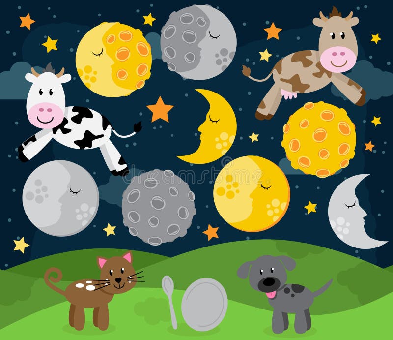 Hey Diddle Diddle Nursery Rhyme Landscape with Cow Jumping Over the Moon. Hey Diddle Diddle Nursery Rhyme Landscape with Cow Jumping Over the Moon