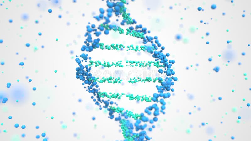 Hélice de dna e composição de partículas 3d ilustração stock