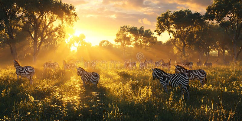 Héritage de savane de soleil en lumière dorée illustration stock