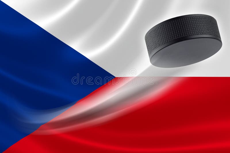 Hóquei Puck Streaks Across a bandeira de República Checa ilustração royalty free Hóquei Puck Streaks Across a bandeira de República Checa ilustração royalty free