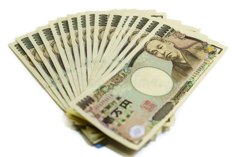 Isolated pile of 10000 Japanese Yen bills. Isolated pile of 10000 Japanese Yen bills